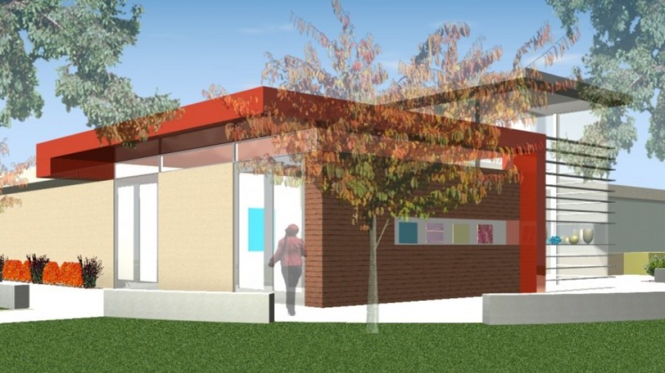 High School Library Remodel Exterior with Trees 2