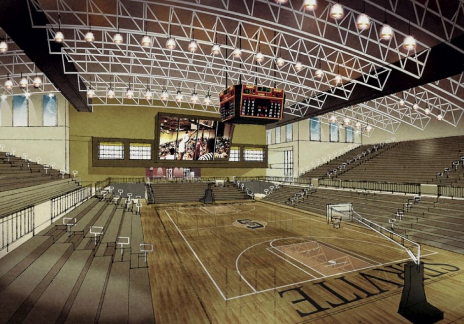 High School Gym Center Court with boxes above