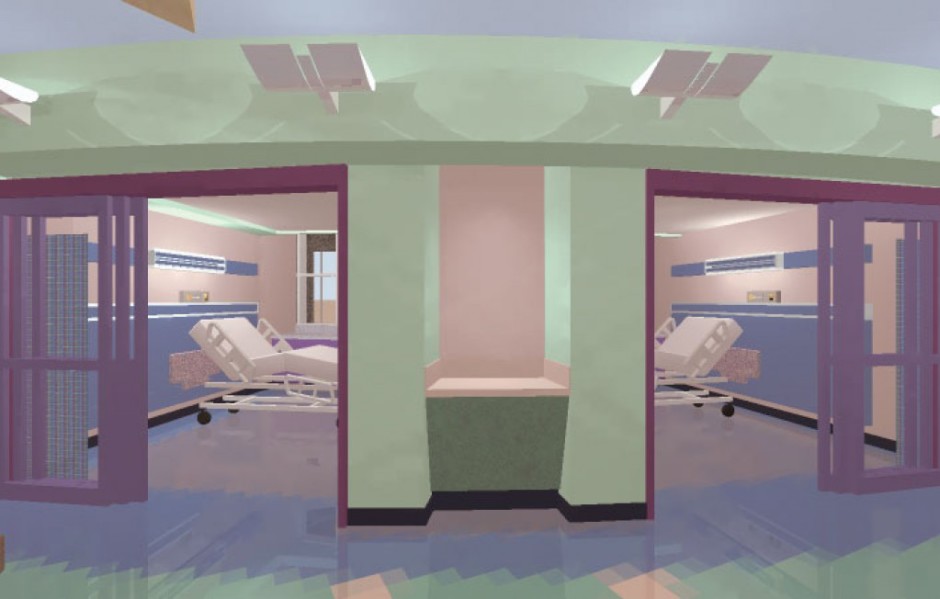 Pediatric ICU View of Two Rooms